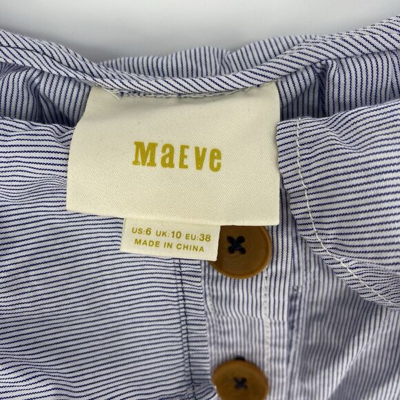 Anthropologie Maeve Canopy Cold Shoulder Blue Pinstripe Off Shoulder Top Size 6 - Picture 5 of 8